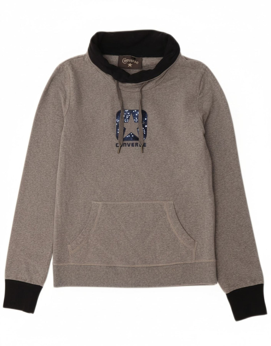 CONVERSE Womens Graphic Sweatshirt Jumper UK 12 Medium Grey Colourblock Vintage Converse and Second-Hand Converse from Messina Hembry 