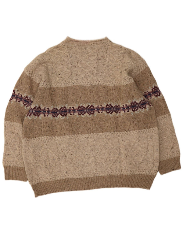 Sevres Herre Crew Neck Jumper Sweater IT 54 XL Beige Fair Isle Wool