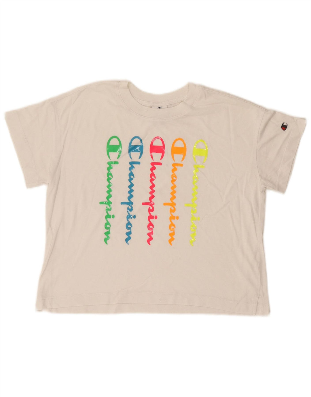 Champion Womens Crop Grafisk T-Shirt Top UK 14 Medium White