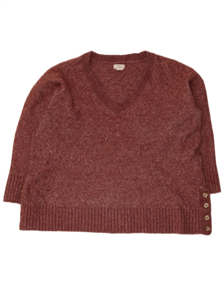 Fat Face Dame V-hals Jumper Sweater UK 20 2XL Burgundy Polyester