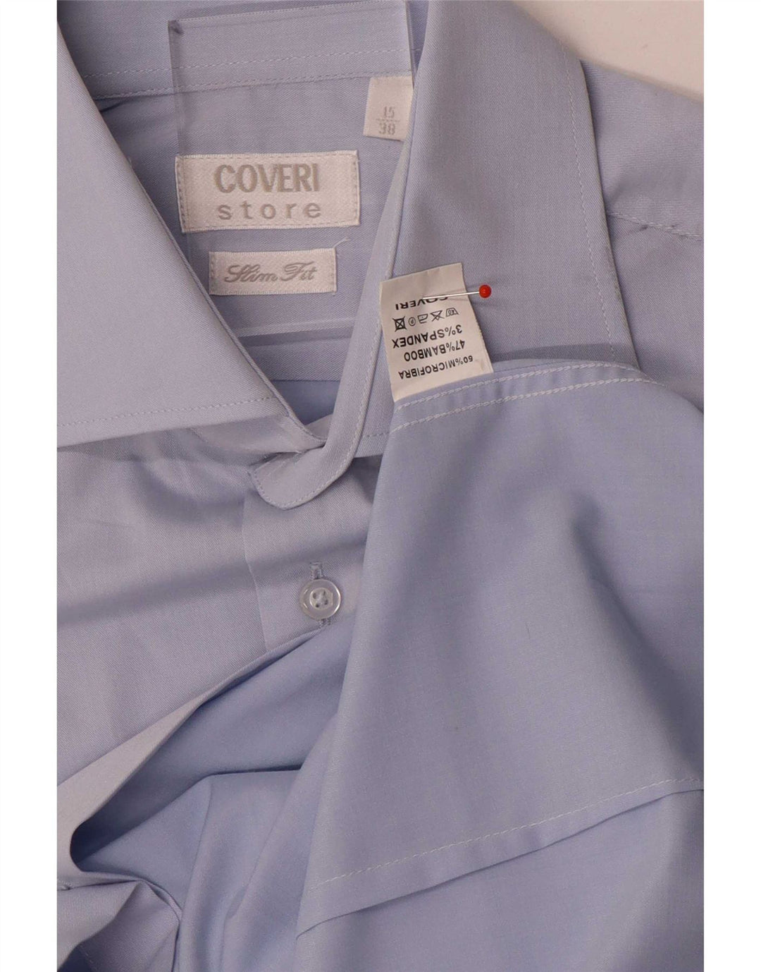 Coveri Herre Slim Fit Skjorte Størrelse 38 15 Medium Blue Microfibers