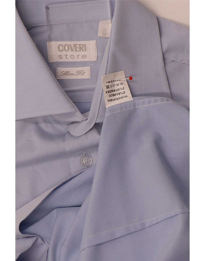 Coveri Herre Slim Fit Skjorte Størrelse 38 15 Medium Blue Microfibers