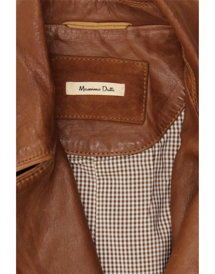 Massimo Dutti Dame Biker Læderjakke UK 10 Small Brown