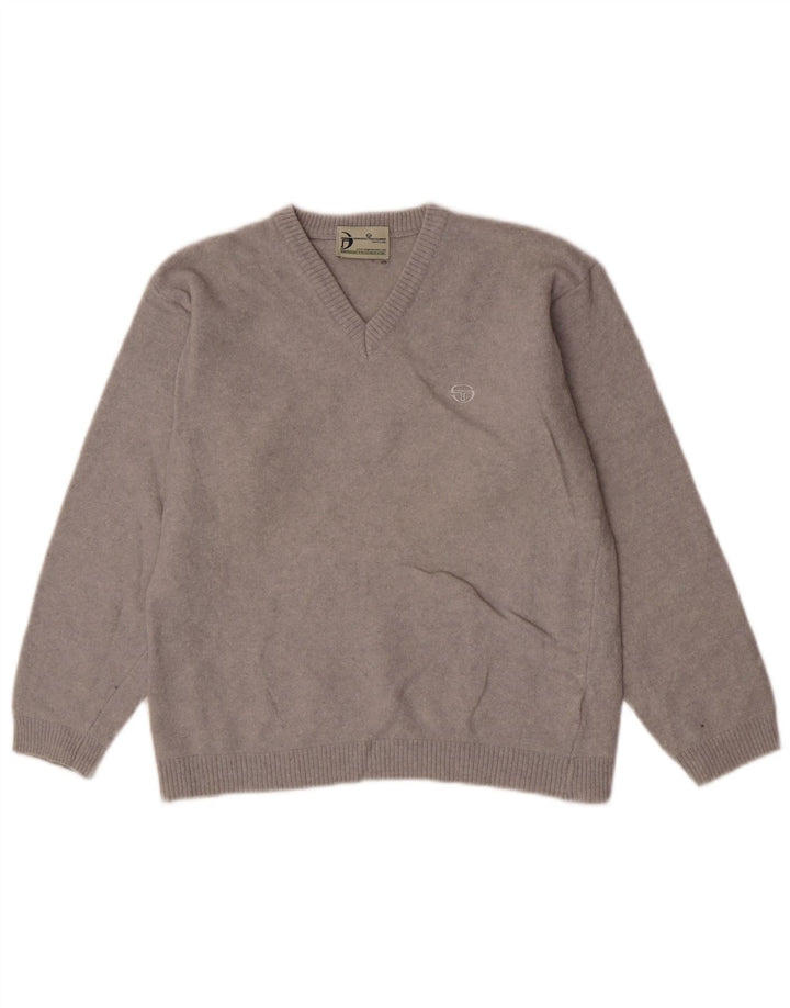 Sergio Tacchini Dame V-hals sweater UK 12 Medium Grey Uld