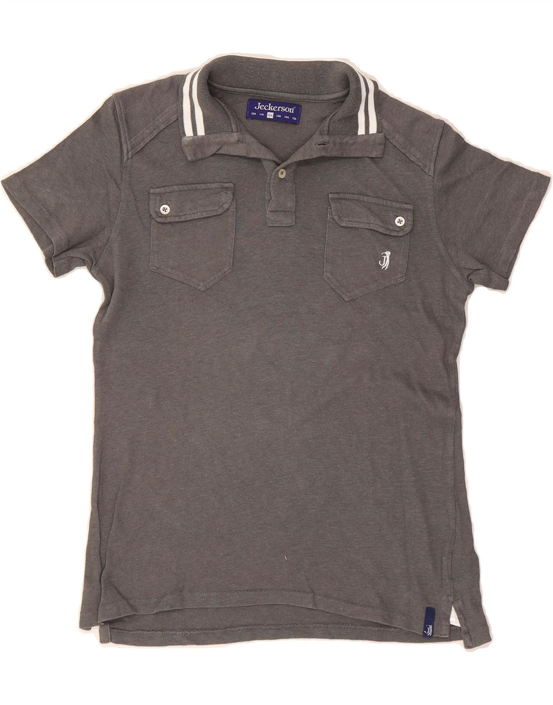 JECKERSON Boys Polo Shirt 11-12 Years Grey Cotton Vintage Jeckerson and Second-Hand Jeckerson from Messina Hembry 