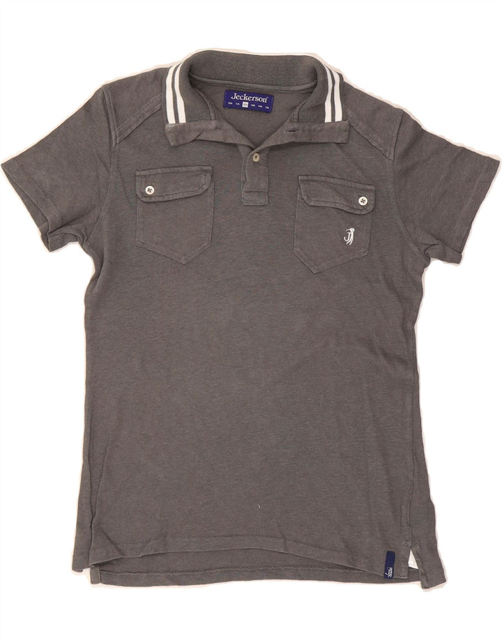 JECKERSON Boys Polo Shirt 11-12 Years Grey Cotton Vintage Jeckerson and Second-Hand Jeckerson from Messina Hembry 