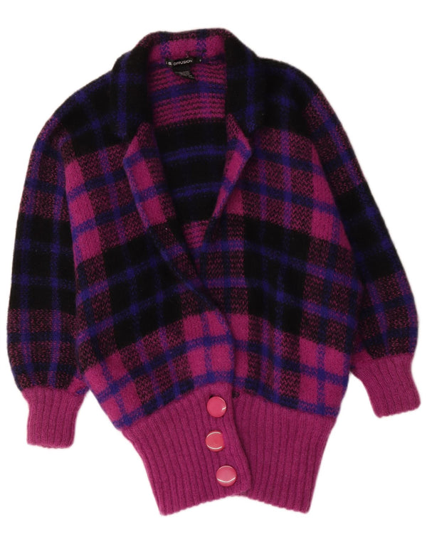 I.B Diffusion Dame Longline Cardigan Sweater UK 10 Small Purple Check
