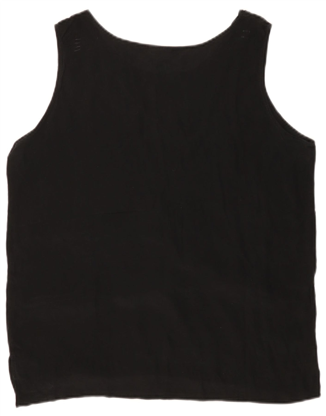 VINTAGE Dame ærmeløs bluse Top UK 14 Medium Sort Silke