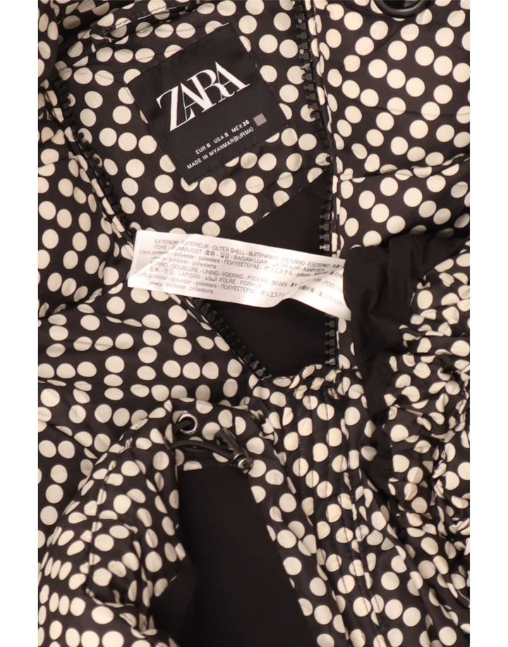 Zara Dame Hætte Oversized Polstret Jakke UK 10 Small Black Polka Dot