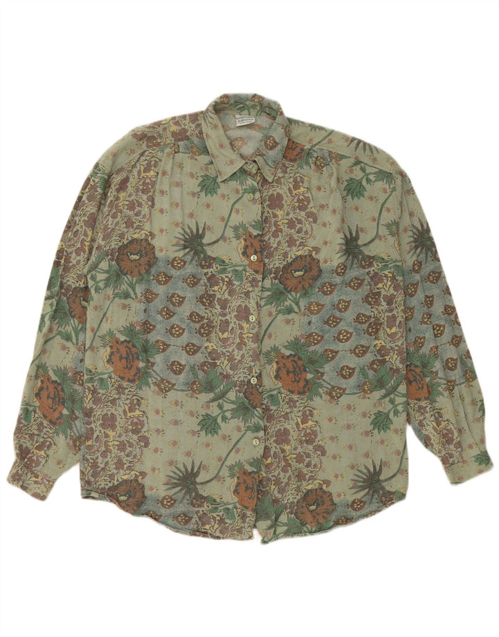 BENETTON Dameskjorte UK 18 XL Grøn blomsterviscose