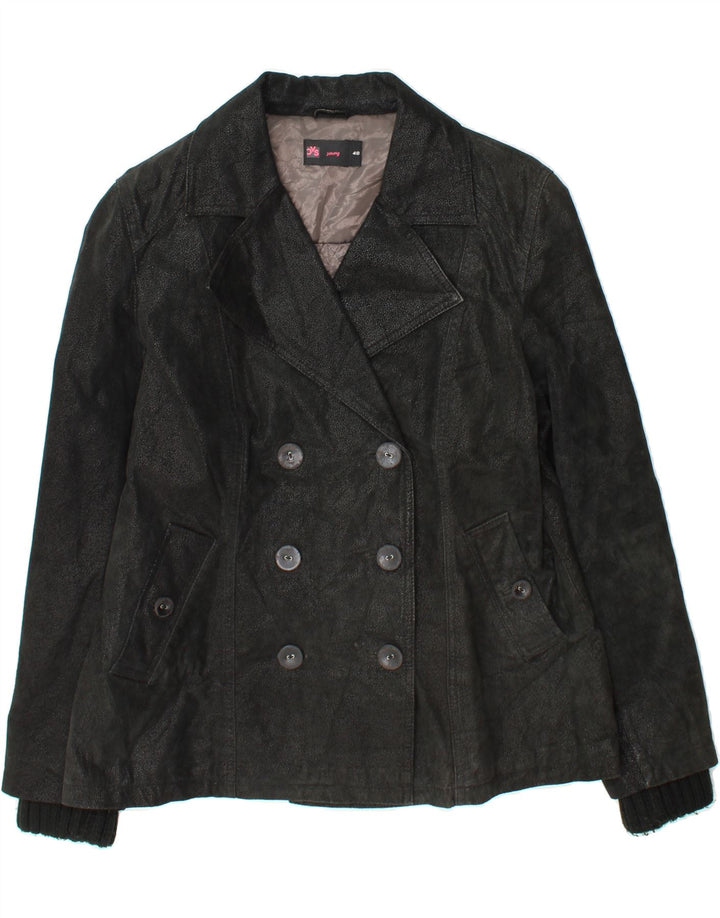 OVS Womens Leather Double Breasted Blazer Jacket IT 48 XL Black Leather Vintage OVS and Second-Hand OVS from Messina Hembry 