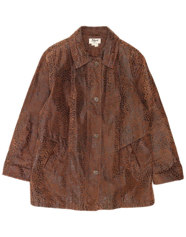Yuppie Dame Læderjakke UK 18 XL Brun Animal Print