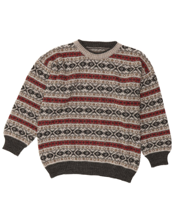 Vintage dame sweater med rund hals DK 16 Large Grey Fair Isle