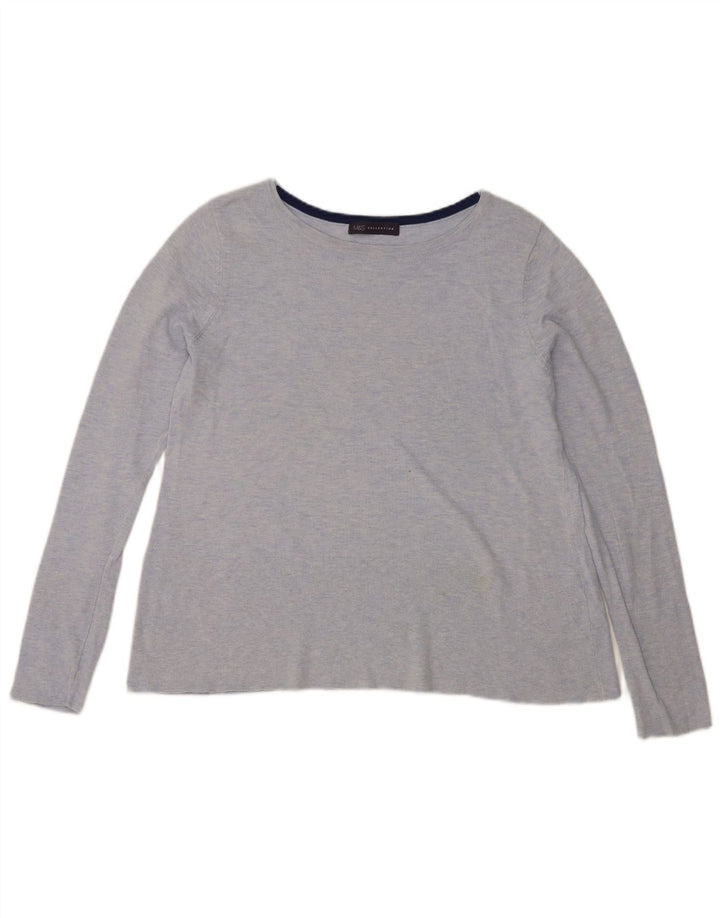 Marks & Spencer Dametop Langærmet UK 12 Medium Blue Cotton