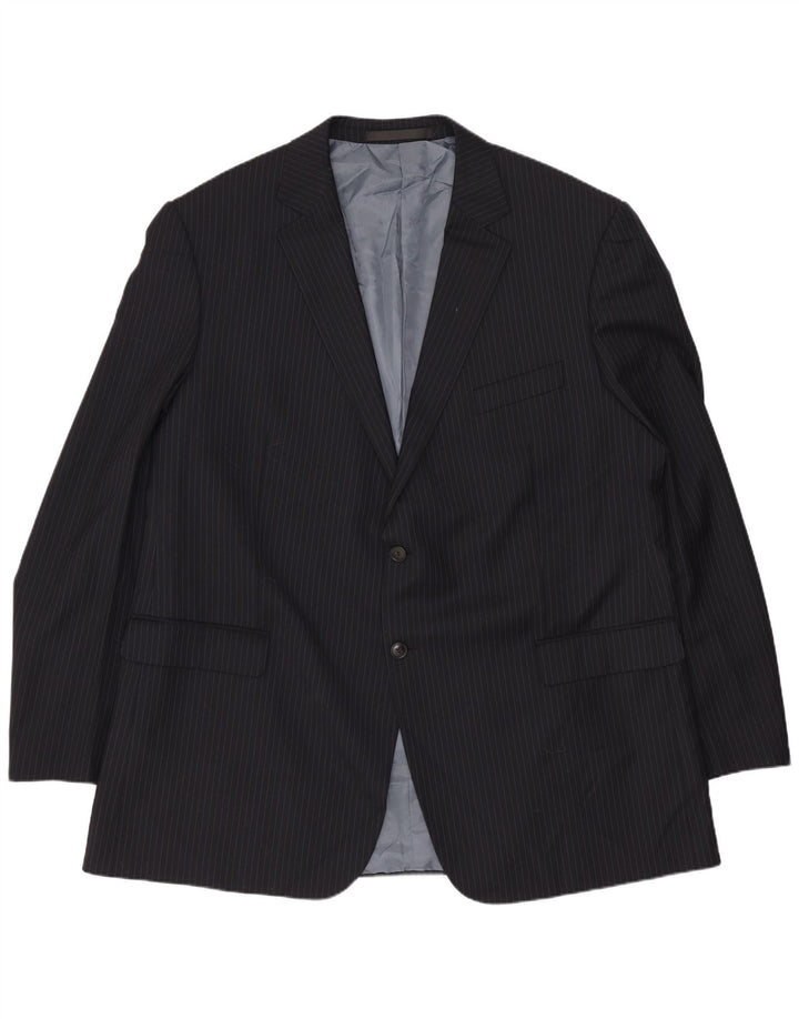 Marks & Spencer Herre Longline Blazer Jacket UK 48 2XL Navy Blue Pinstripe