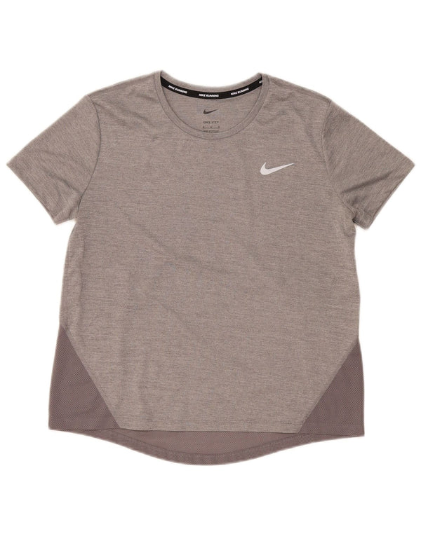 Nike Dame Dri Fit T-Shirt Top UK 14 Medium Grey Colourblock Polyester