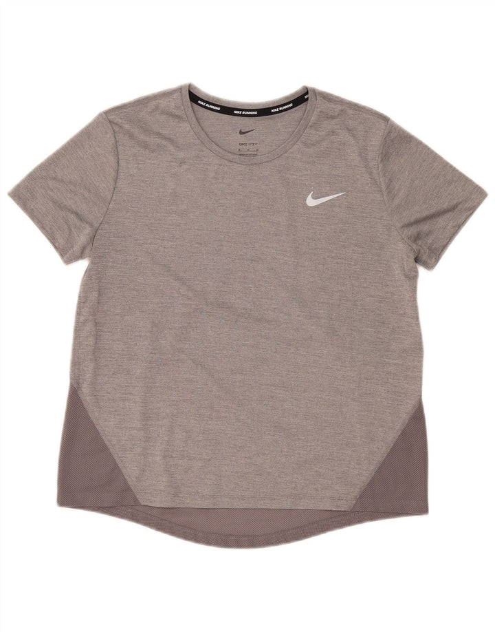 Nike Dame Dri Fit T-Shirt Top UK 14 Medium Grey Colourblock Polyester