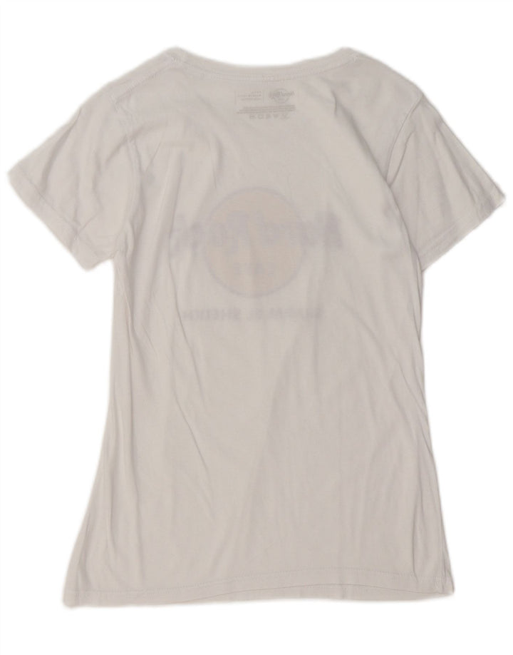 HARD ROCK CAFE Dame Grafisk T-Shirt Top UK 10 Small White