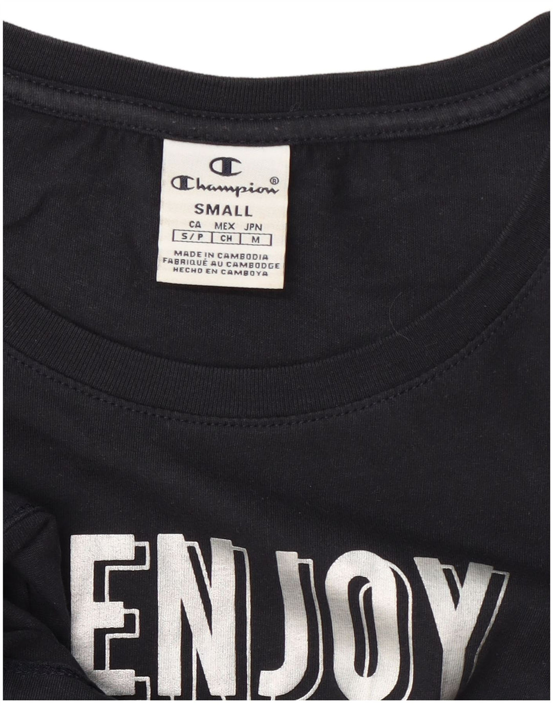 Champion Dame Grafisk T-Shirt Top UK 10 Small Navy Blue