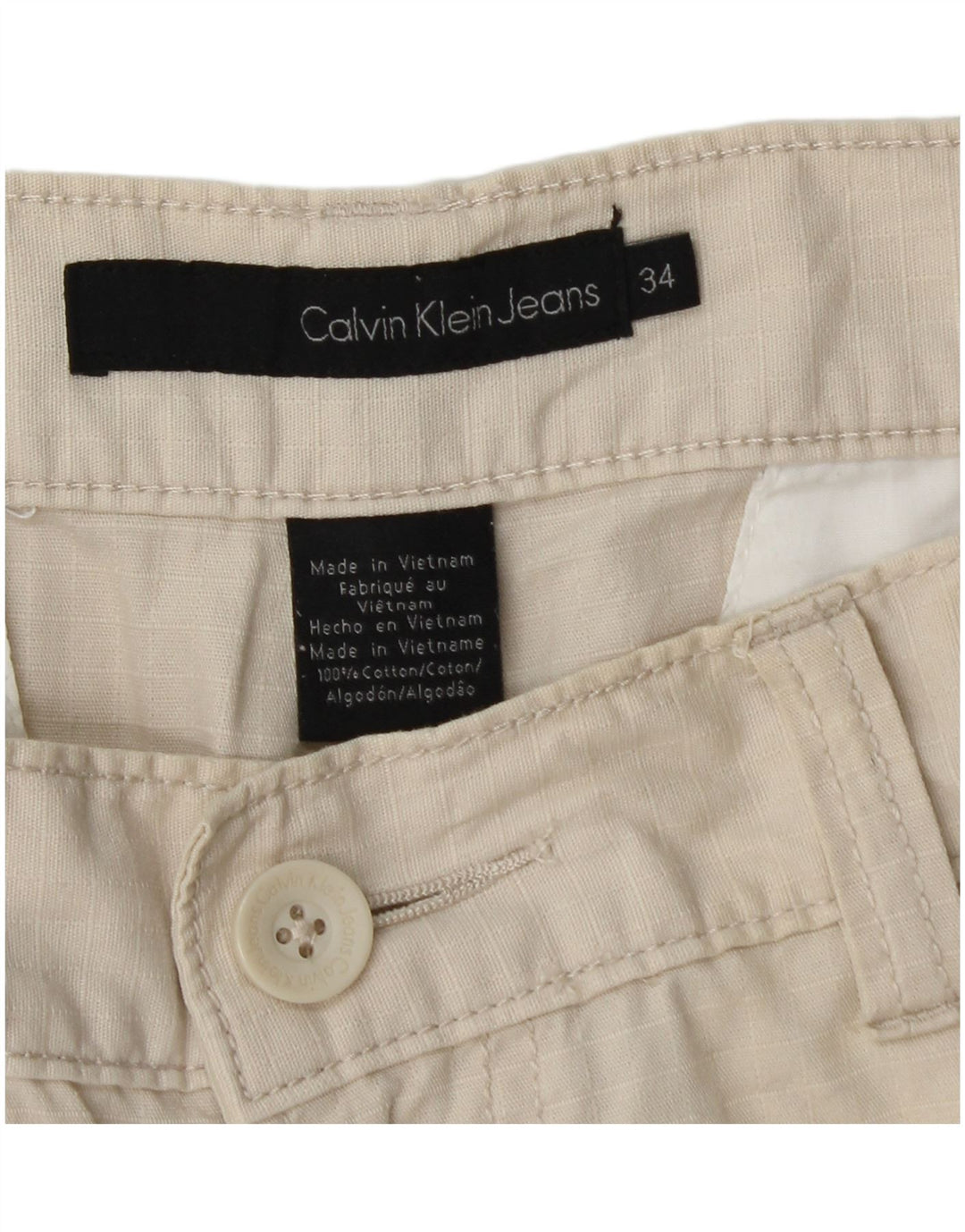 Calvin Klein Herre Cargo Shorts W34 Stor Beige Bomuld