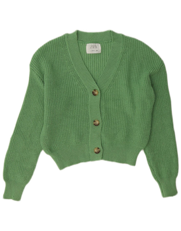Zara Girls Crop Cardigan Sweater 13-14 År Grøn Polyester