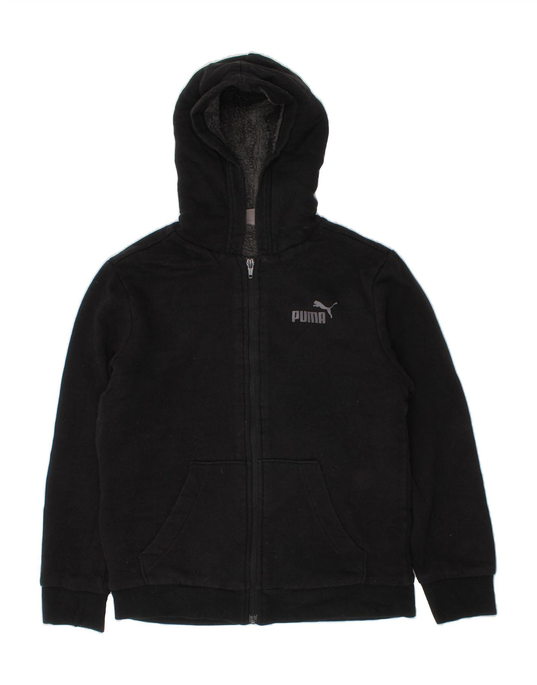PUMA Boys Zip Hoodie Sweater 10-11 Years Medium  Black Cotton Vintage Puma and Second-Hand Puma from Messina Hembry 