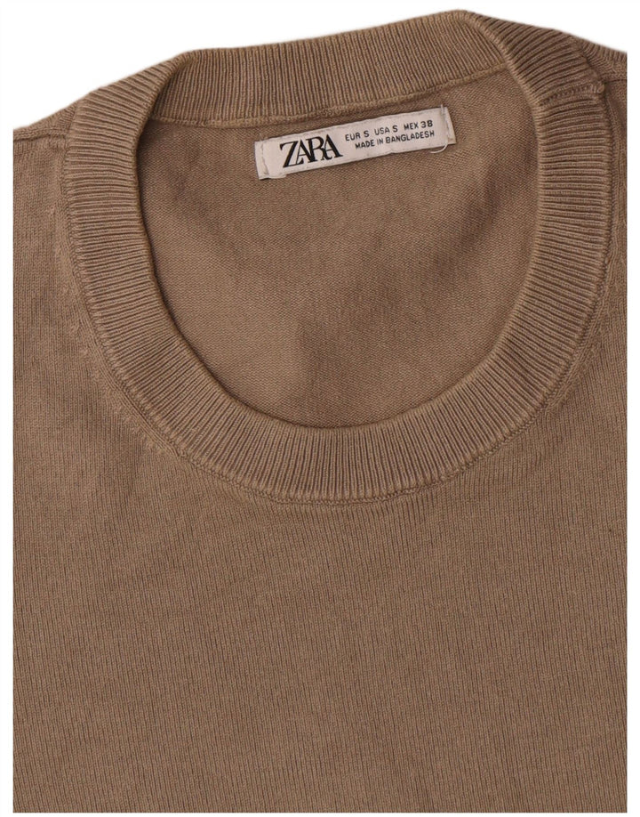Zara Herre kortærmet rund hals sweater lille brun viskose