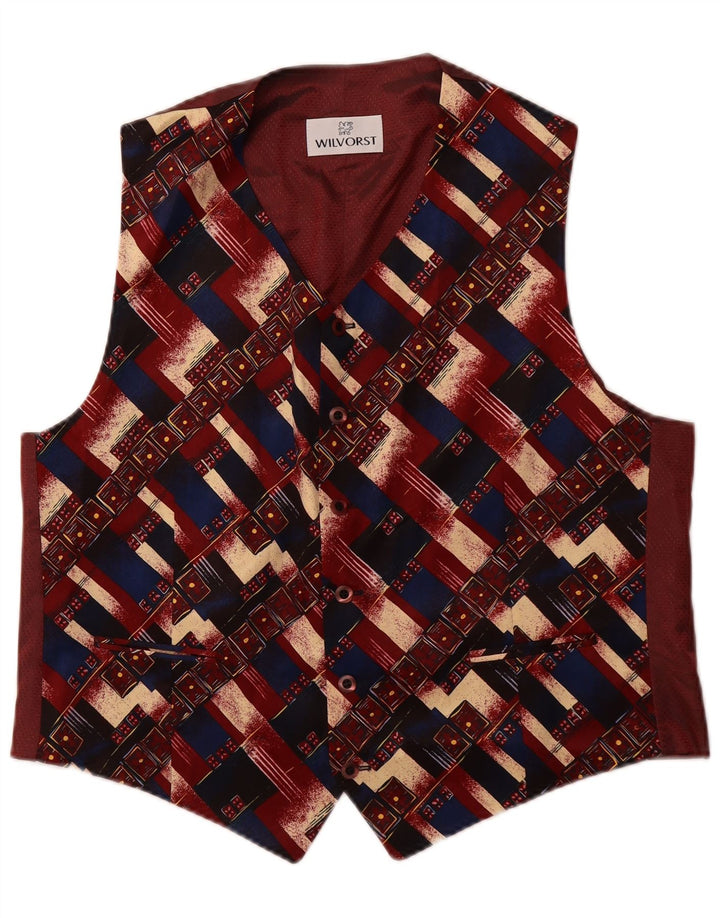 WILVORST Mens Waistcoat Large Burgundy Geometric