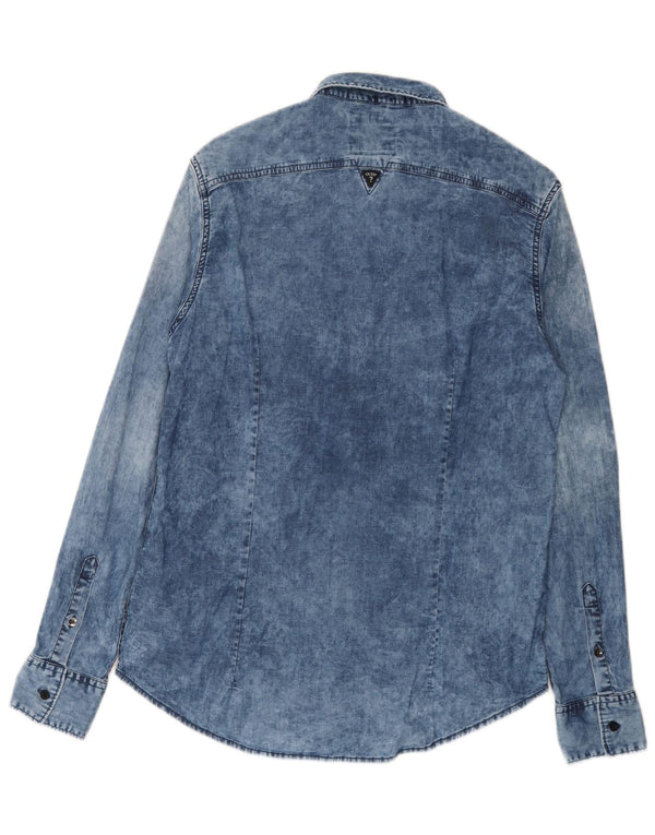 Guess Herre Acid Wash Regular Fit Denim Shirt Medium Blue Cotton