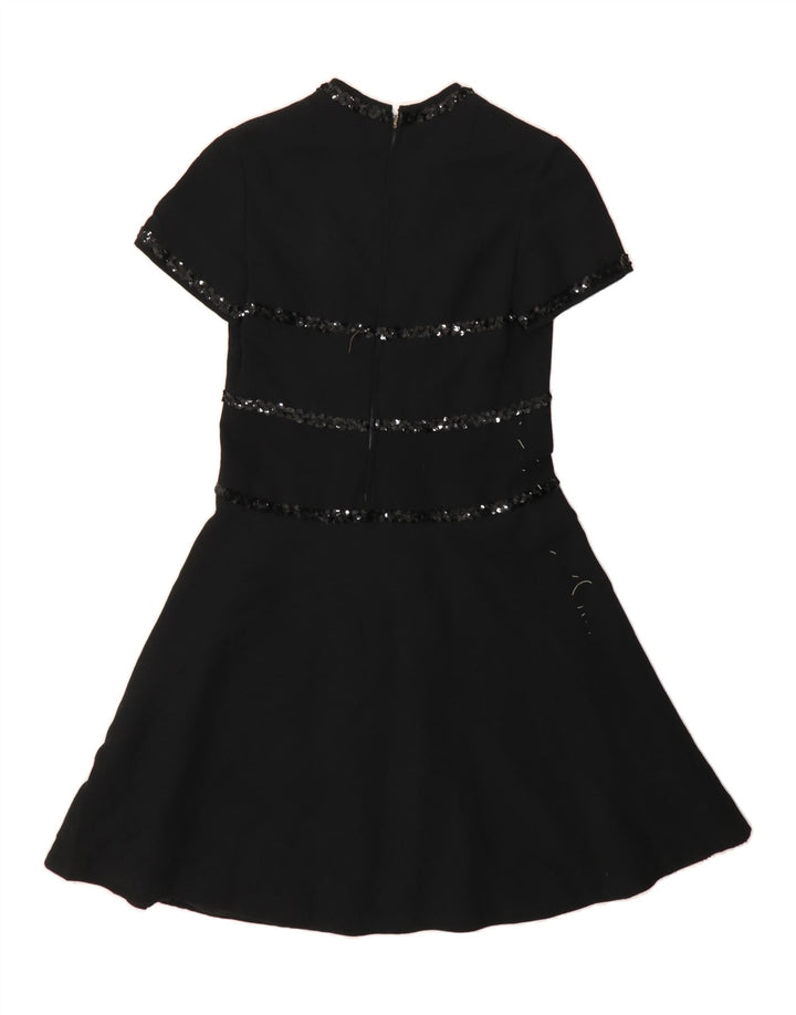 VINTAGE Womens Short Sleeves A-Line Dress UK 12 Medium Black Vintage Vintage and Second-Hand Vintage from Messina Hembry 