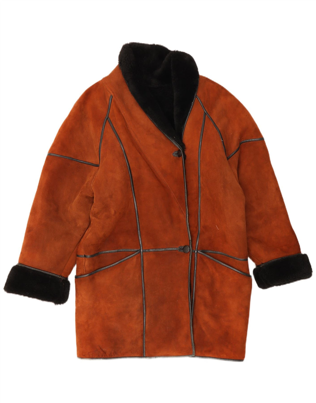 Vintage Dame Oversized Shearling Coat EU 38 Medium Brown