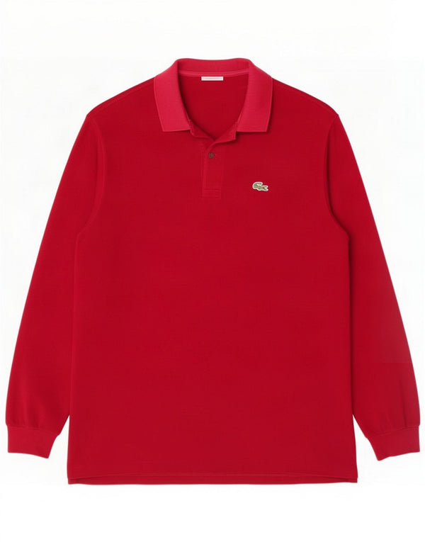 Lacoste Mens Long Sleeve Polo Shirt Size 5 Large Maroon Cotton