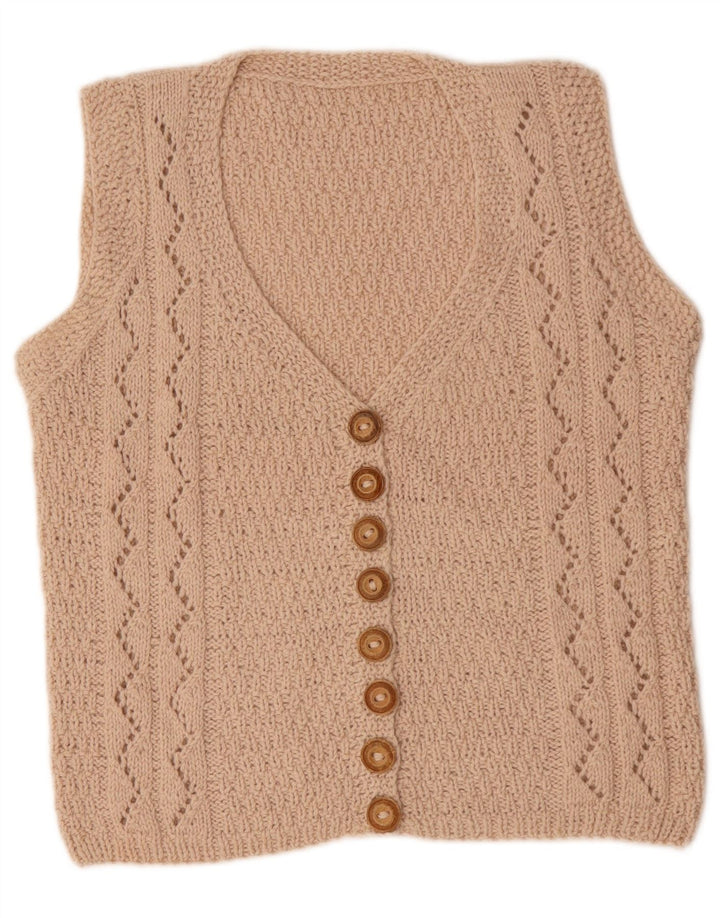 VINTAGE Dame ærmeløs cardigan sweater UK 14 Medium Beige