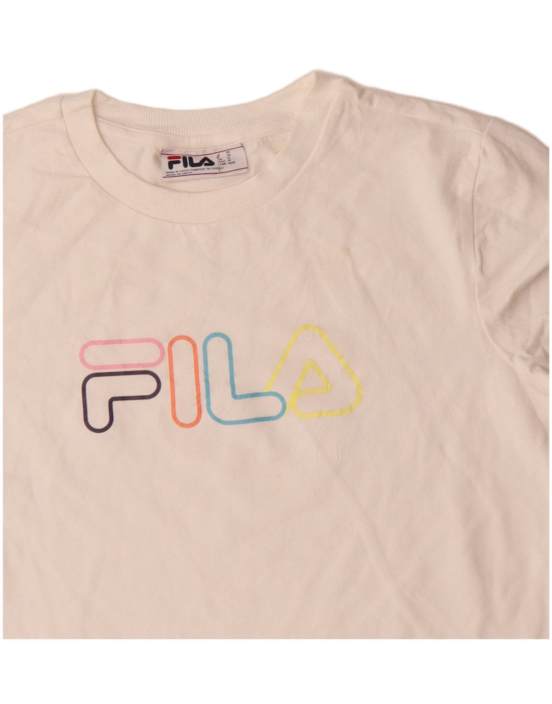 FILA Grafisk T-shirt top til kvinder UK 14 Medium hvid bomuld