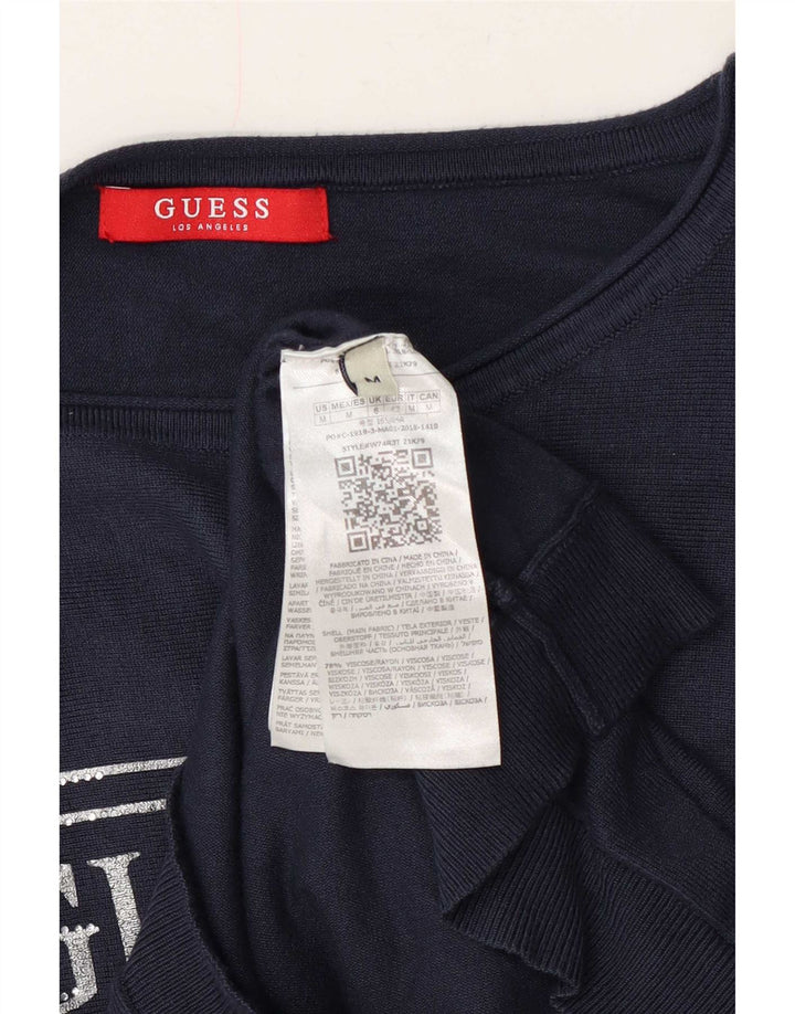 Guess Dame Grafisk Boat Neck Jumper Sweater UK 14 Medium Navy Blue