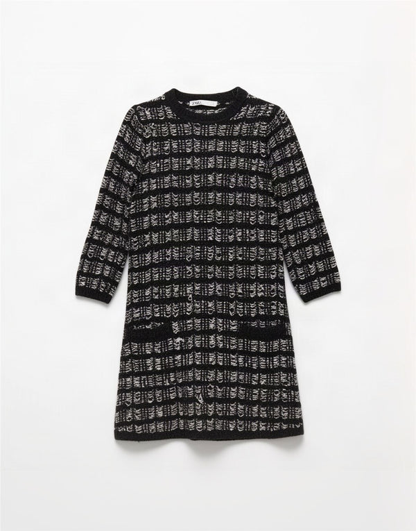 Zara Dame 3/4 ærmet oversized jumperkjole UK 10 Lille sort ternet
