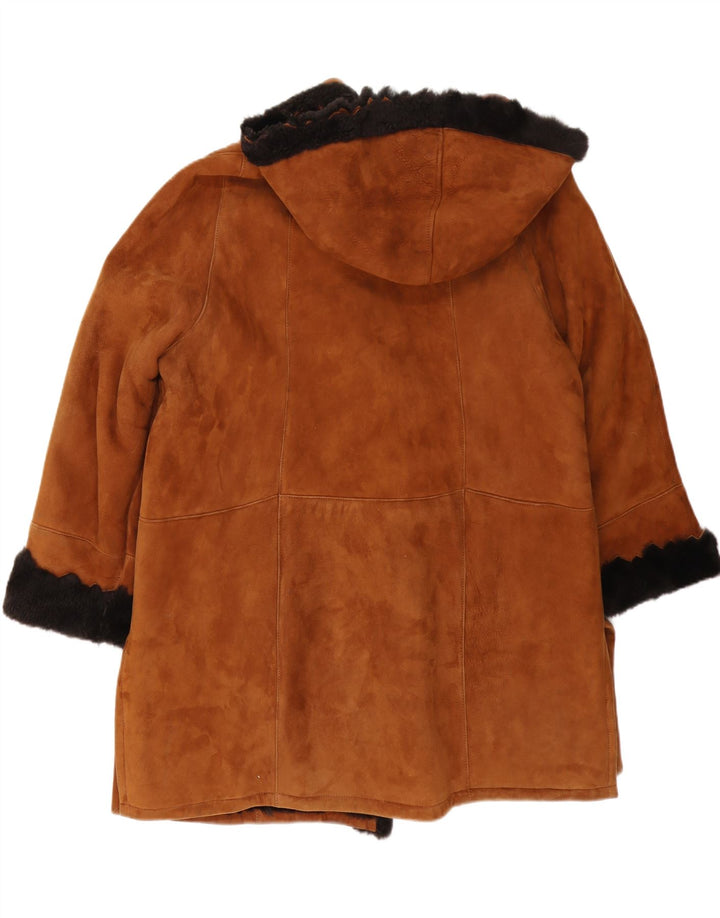 VINTAGE Dame Hætte Oversized Shearling Coat UK 18 XL Brun