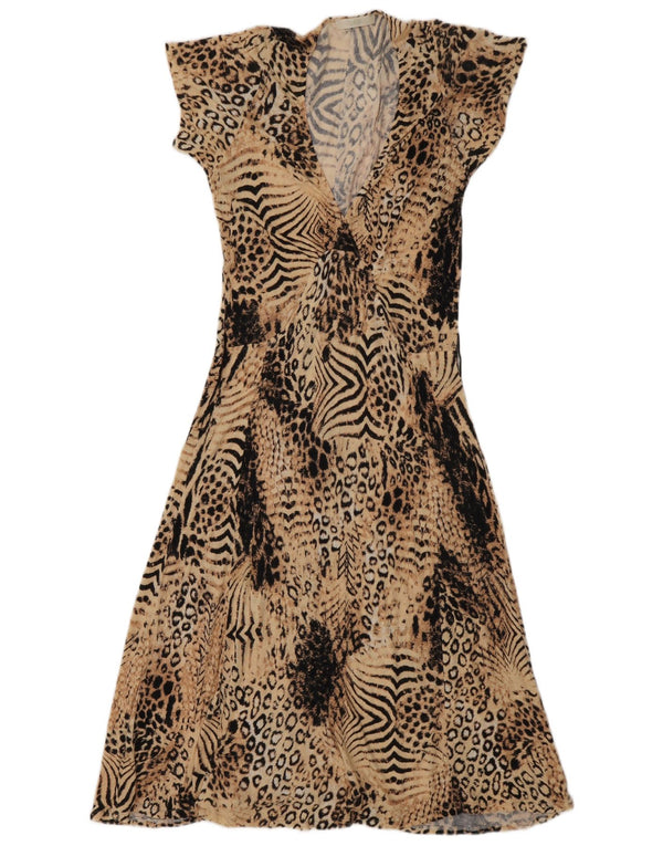 Marks & Spencer Dame A-Line Kjole UK 8 Small Beige Animal Print