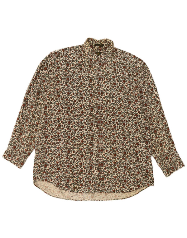 Vintage herre fløjlsskjorte medium flerfarvet blomstret bomuld