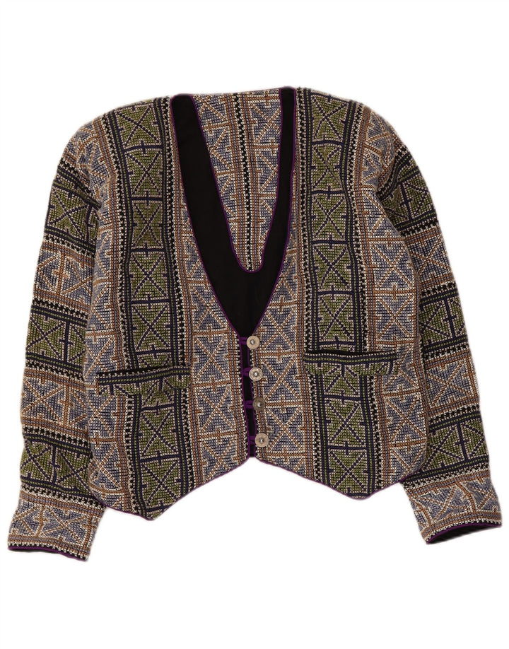 Vintage Dame Crop Blazer Jacket UK 14 Medium Multicolored Geometric