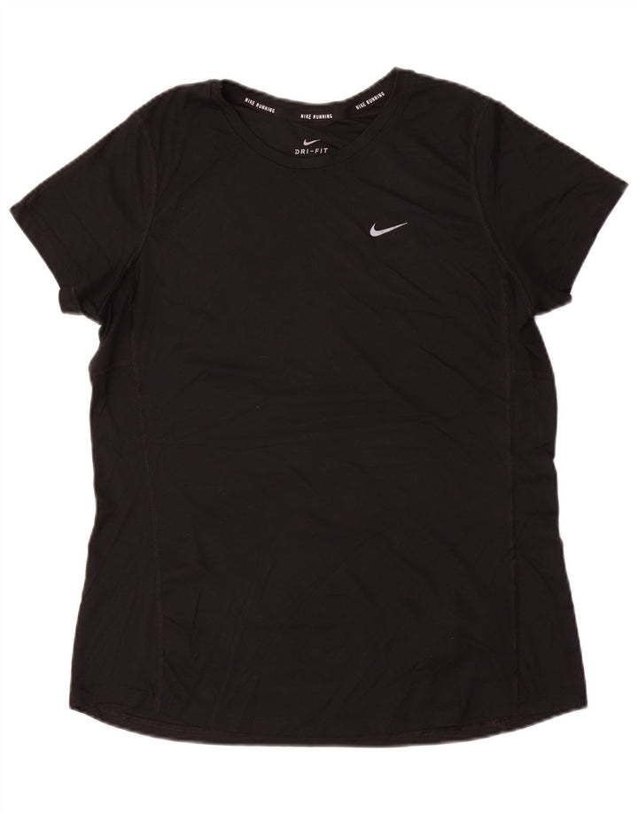 Nike Dame Dri Fit Running T-Shirt Top UK 16 Stor Sort Polyester