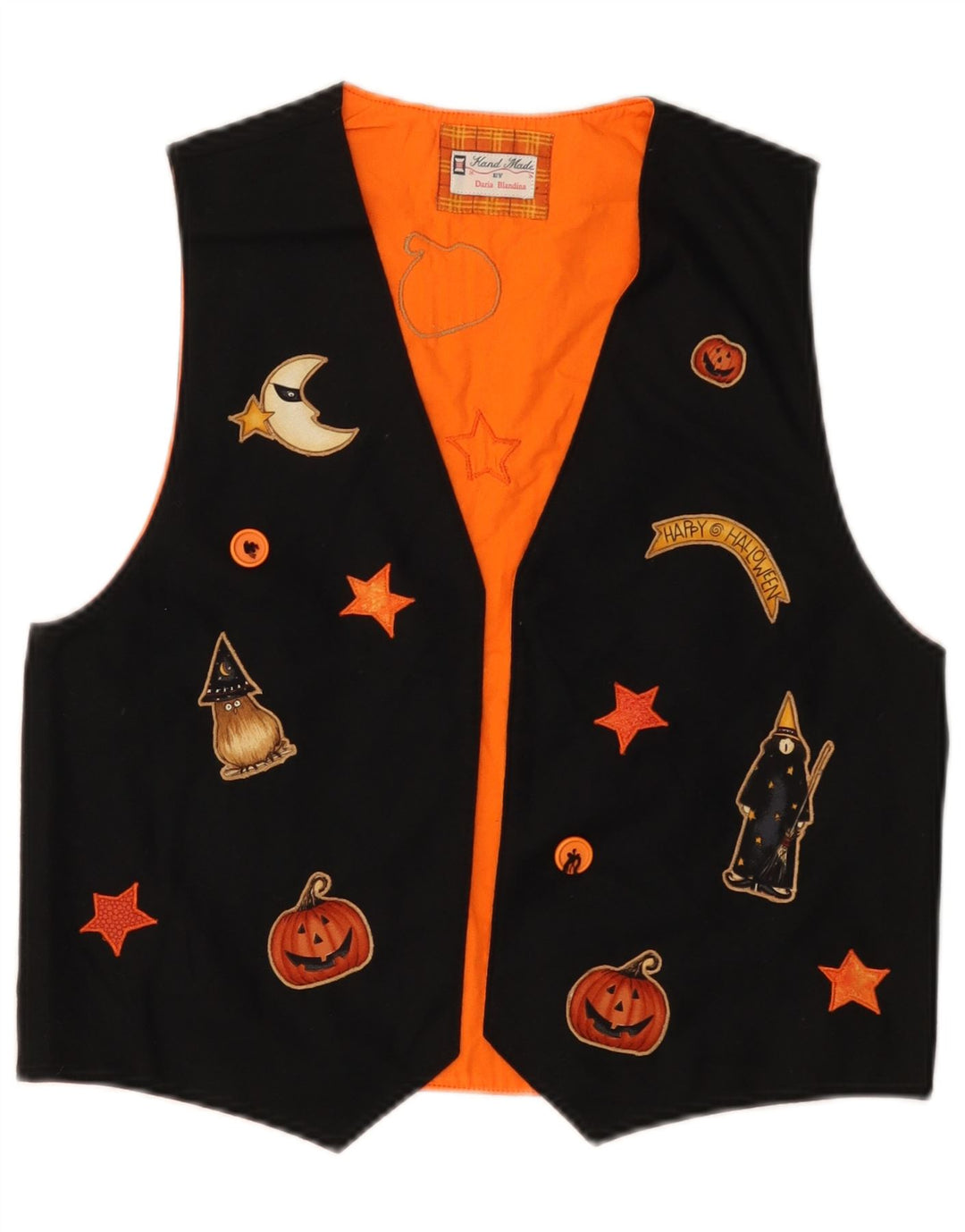 VINTAGE Grafisk vest til kvinder UK 12 Medium Sort