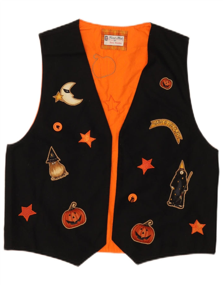 VINTAGE Grafisk vest til kvinder UK 12 Medium Sort