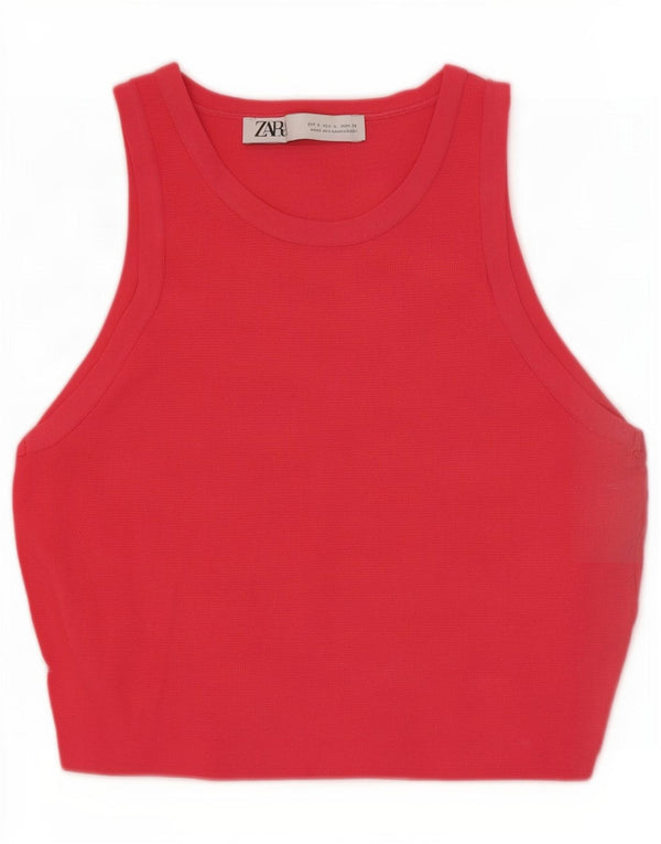 Zara Womens Crop Vest Top UK 8 Small Pink Viscose
