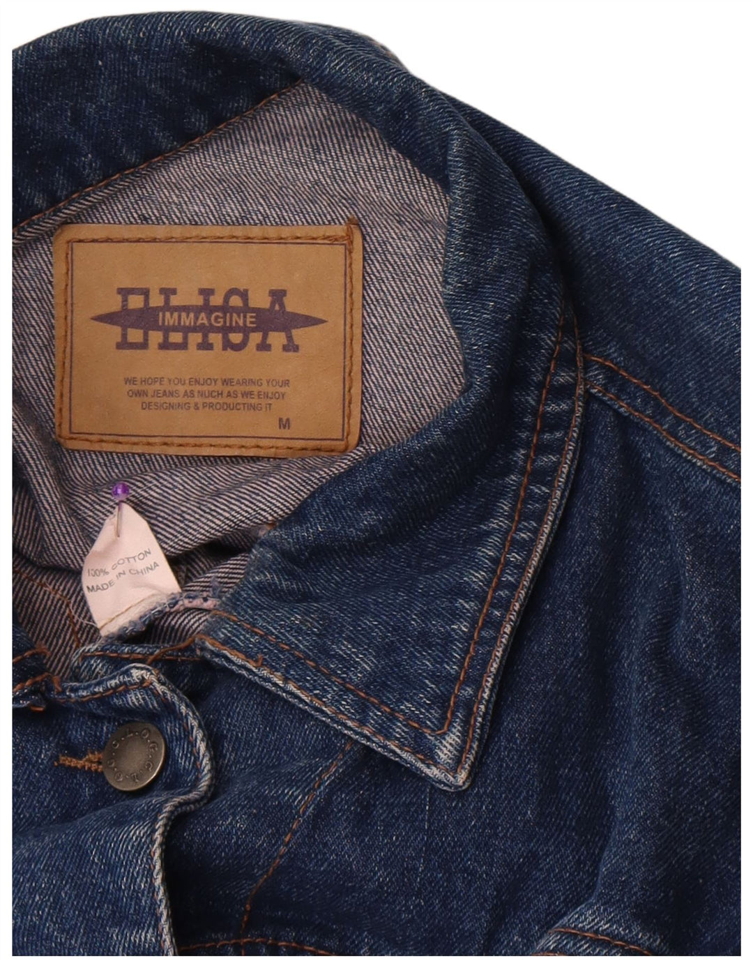 Vintage Dame Crop Denim Jacket UK 14 Medium Blue Cotton