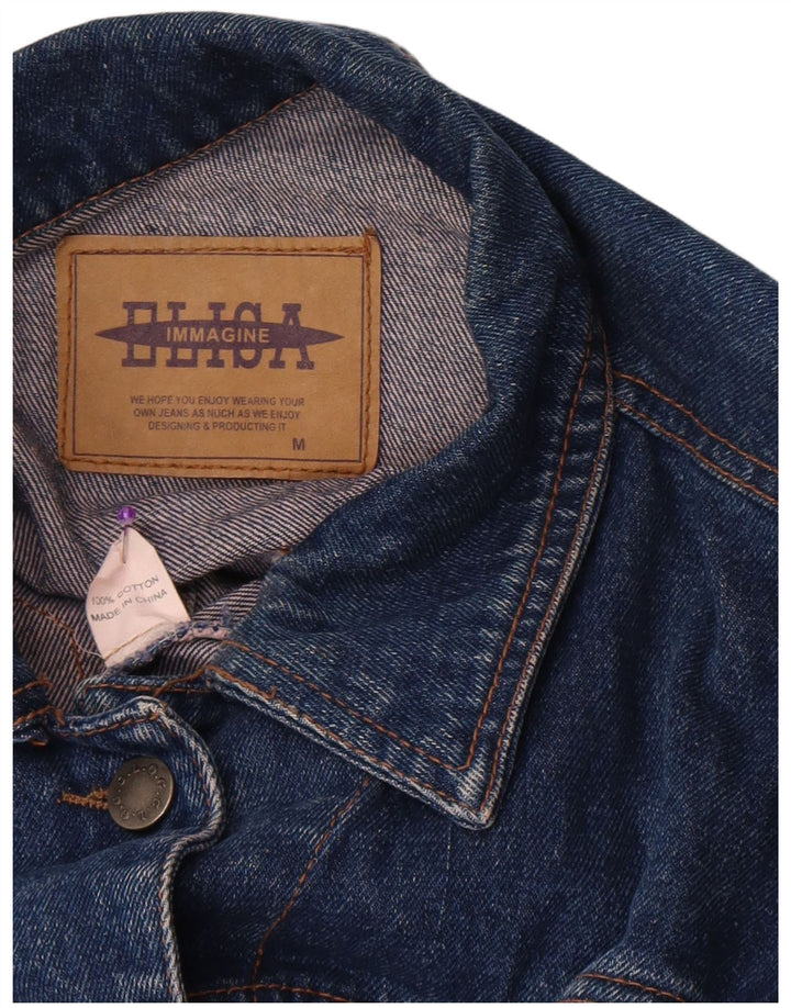 Vintage Dame Crop Denim Jacket UK 14 Medium Blue Cotton