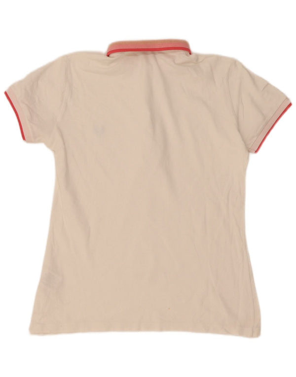 Fred Perry Dame Polo Shirt UK 14 Stor hvid stribet bomuld