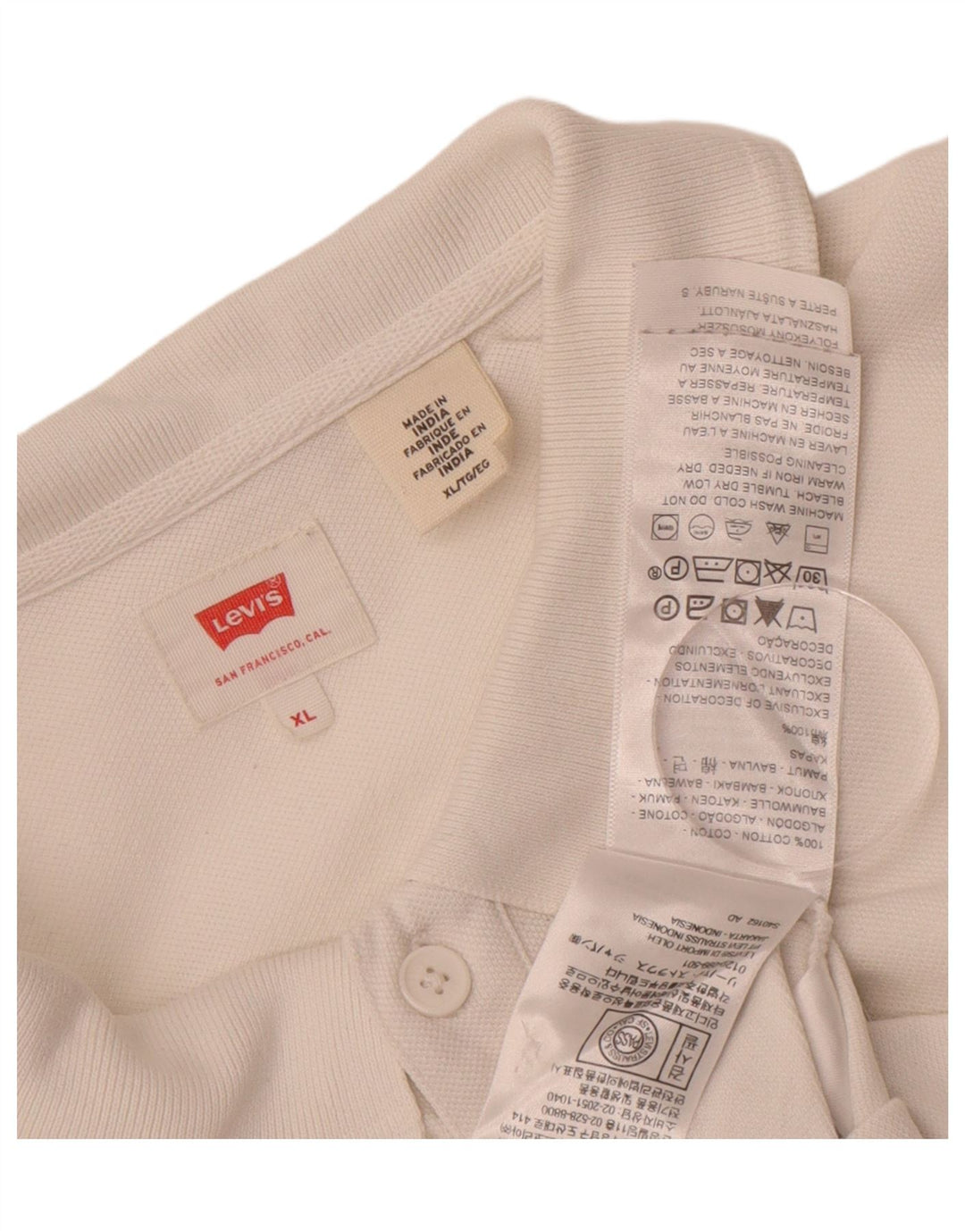 LEVI'S Mens Big & Tall Polo Shirt XL Off White Cotton Vintage Levi's and Second-Hand Levi's from Messina Hembry 