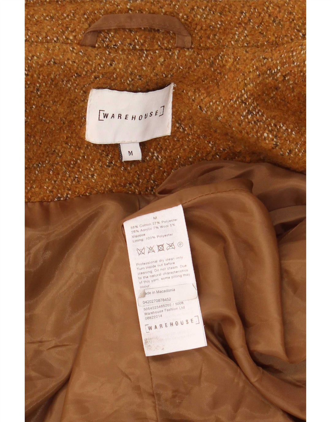 Warehouse Dame Dobbeltradet Frakke UK 14 Medium Beige Bomuld