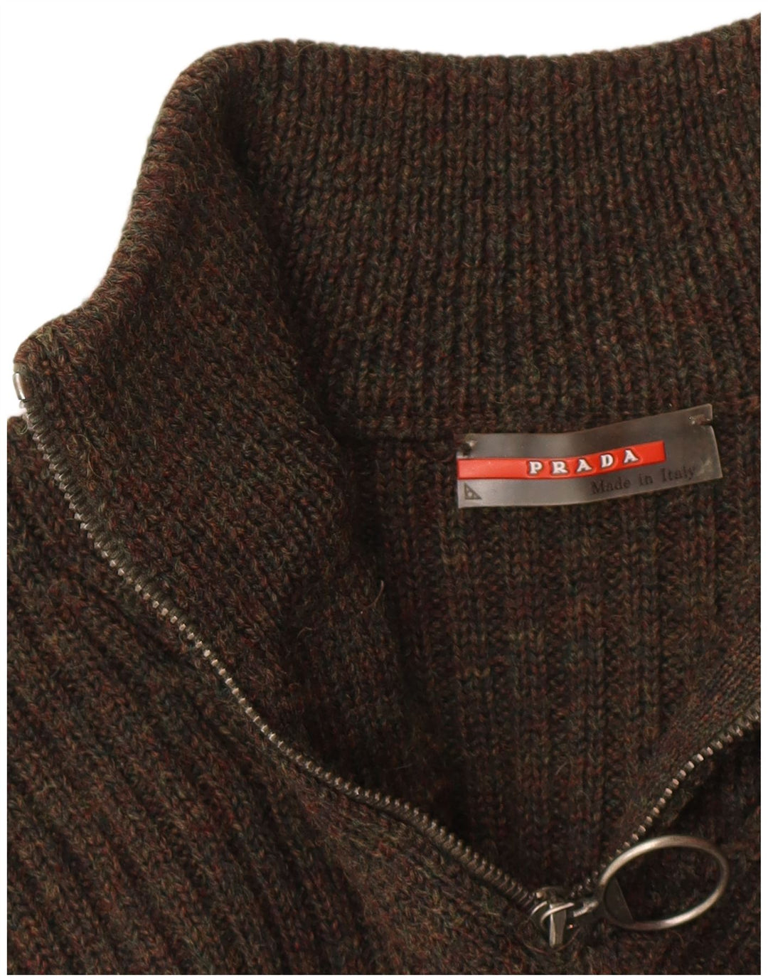 PRADA sweater med lynlås til kvinder IT 48 XL Brun Virgin Wool